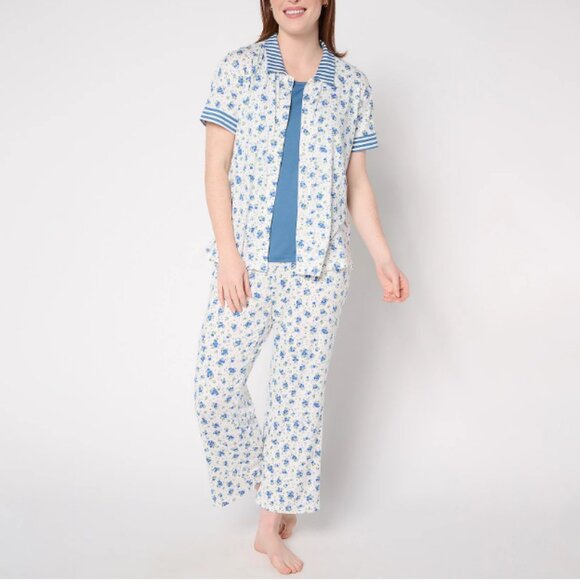 MUK LUKS Cloud Knit Collared Top, Tank and Crop Pajama Set  16311 - Picture 1 of 2